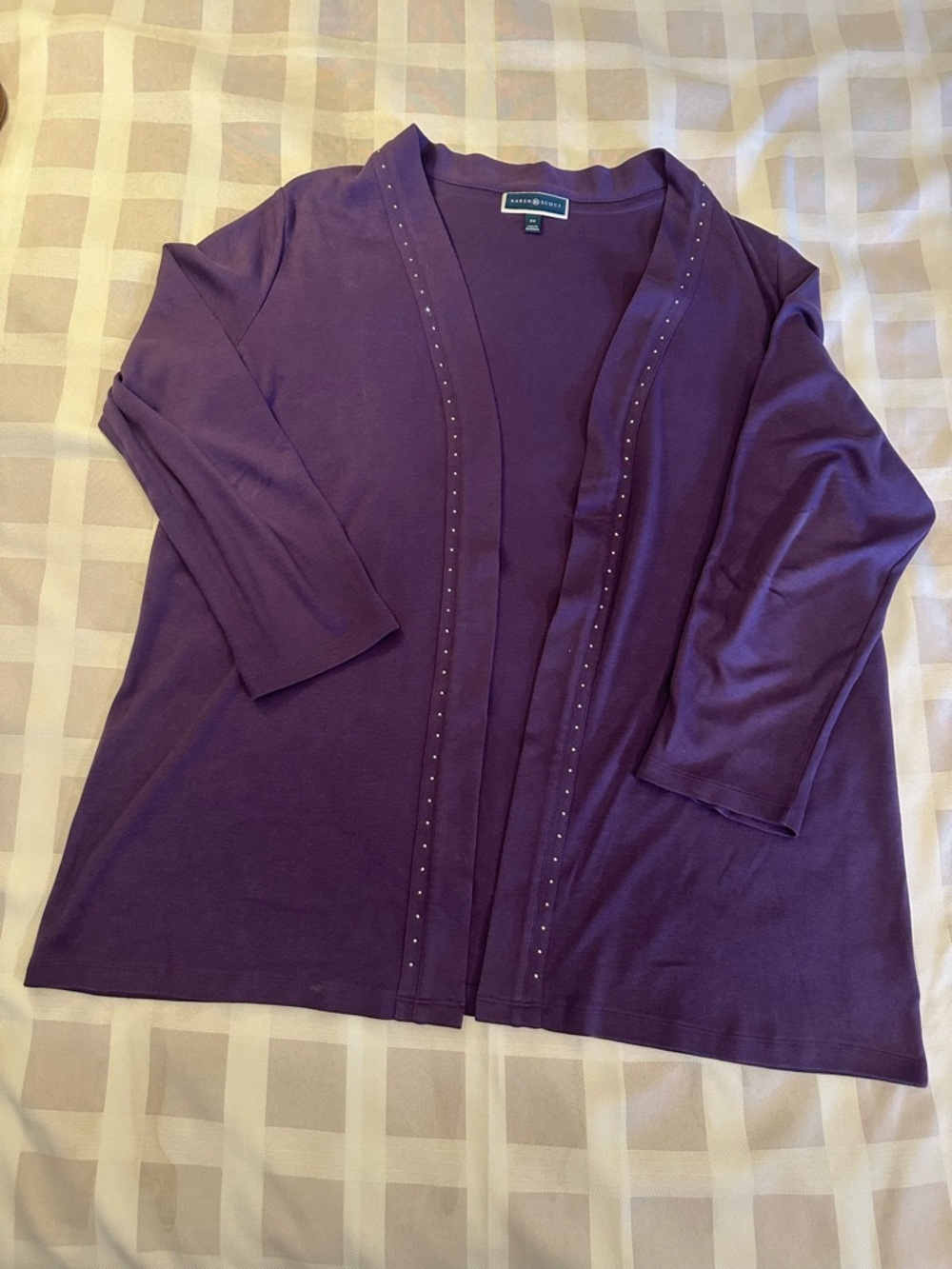 Karen Scott Purple Open-Front Cardigan w/Bling